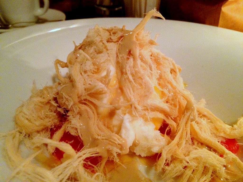IMG_0040.JPG Milk ice cream with pink grapefruit, halva, tahini, citrus and caramel. Ahh! A halva monster, this is what we got. Anything else disappeared underneath. Too bad.