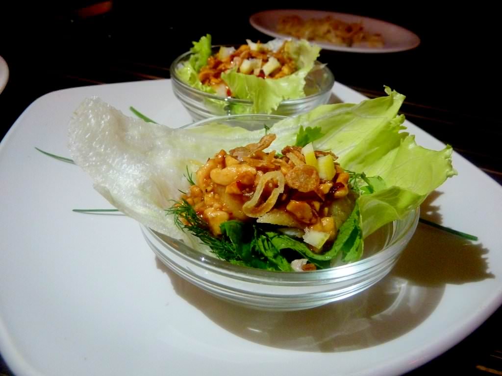 "Pasa" - lettuce, noodles, fried fish, mint, coriander, dill, spicy tamarind, peanuts, lemon zest. So many things in one fabulous bite. One of the dishes in the specials menu.