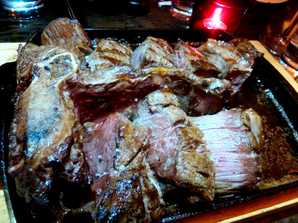 Porterhouse, Golan Heights veal, sirloin and filet on the bone, NG's flag dish.