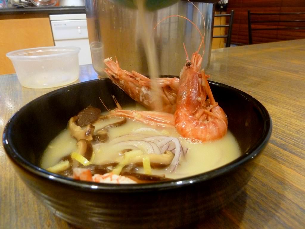 The soup poured on top