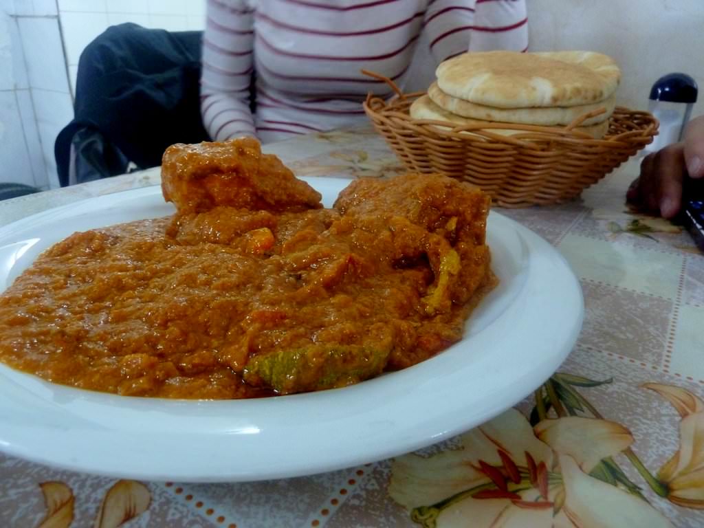 Moshakal (25 NIS). Chicken and vegetables in sauce. The sauce full of spices and great when mixing with green spicy sauce.