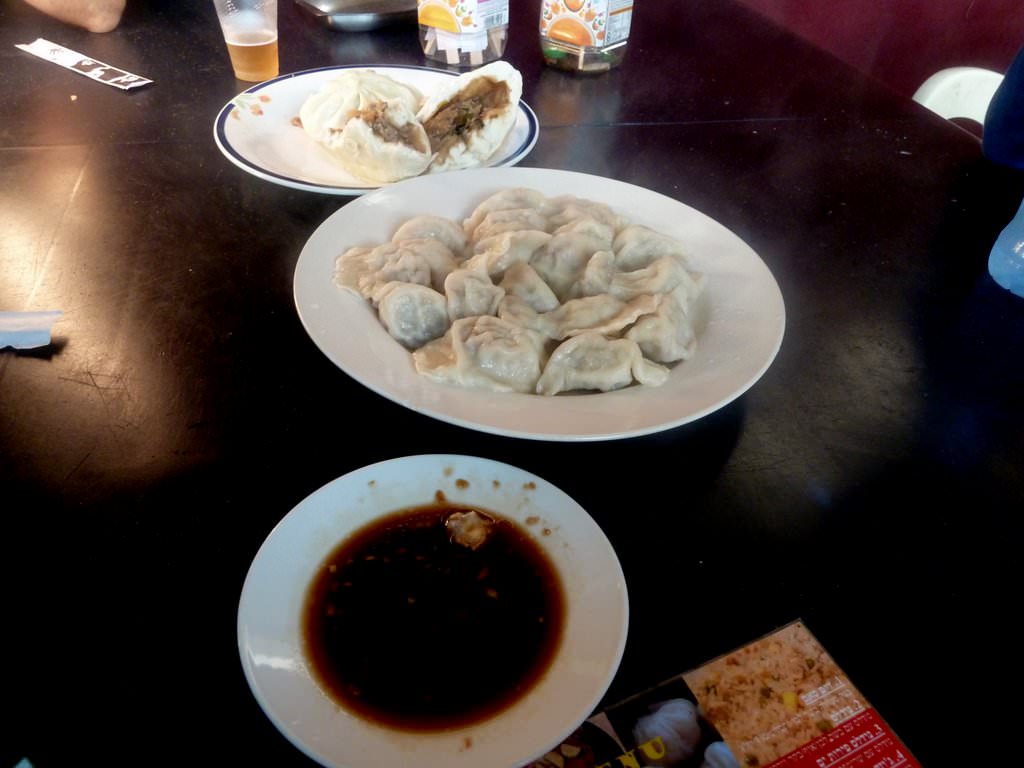 Gioza, or Chinese cooked dumplings, filled with pork, ginger and garlic (30 NIS for a plate).