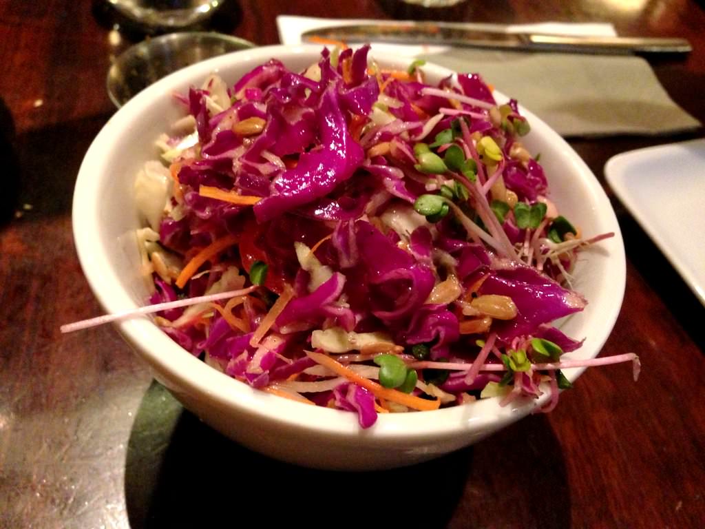 Country Salad: fresh vegetables, tomatoes, red cabbage, white cabbage, green beans, radish, olive oil and Sunflower seeds.