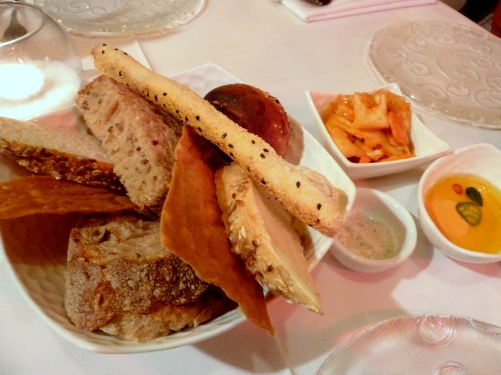 Bread Basket (19 NIS). Once again, against our waitress recommendation we ordered the bread basket instead of the Focaccia and we were really pleased. It's a mix of four different breads, a dip and pickled vegetables.