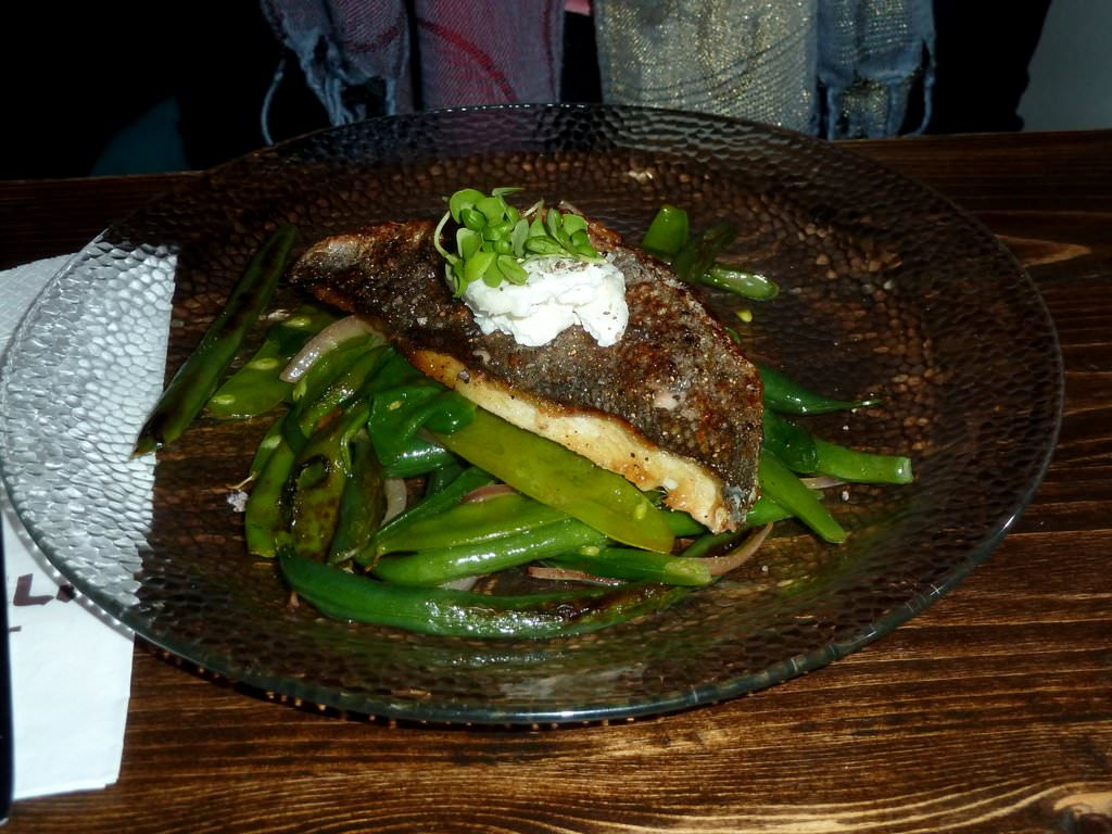 Whatever The Fisherman Brought On Torn Pasta With Tomato Butter And Asparagus? More like Fish With Green Beans And Snow Peas.
