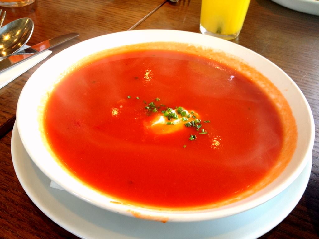 Tomato soup with sour cream.