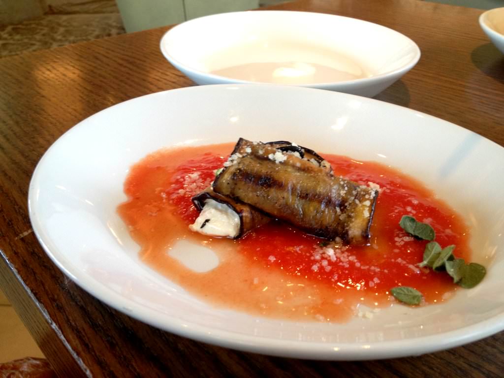 eggplant roll with goat cheese and tomato sauce