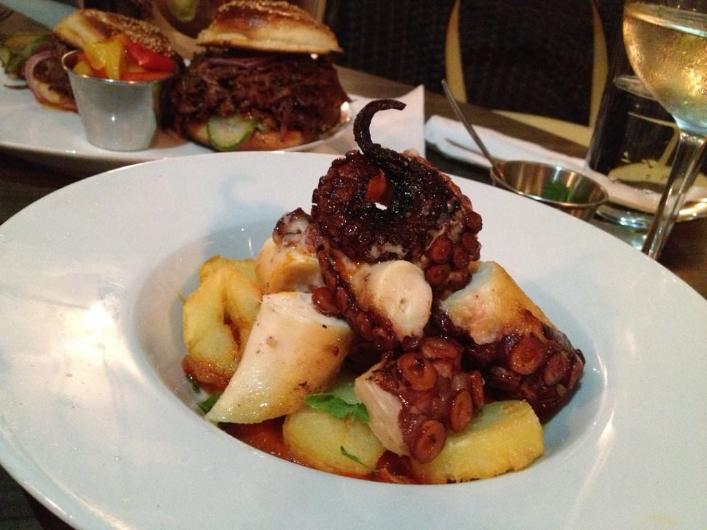 North-Atlantic Octopus, roasted peppers, potatoes, paprika oil (65 ILS). Was a blast, I loved it.