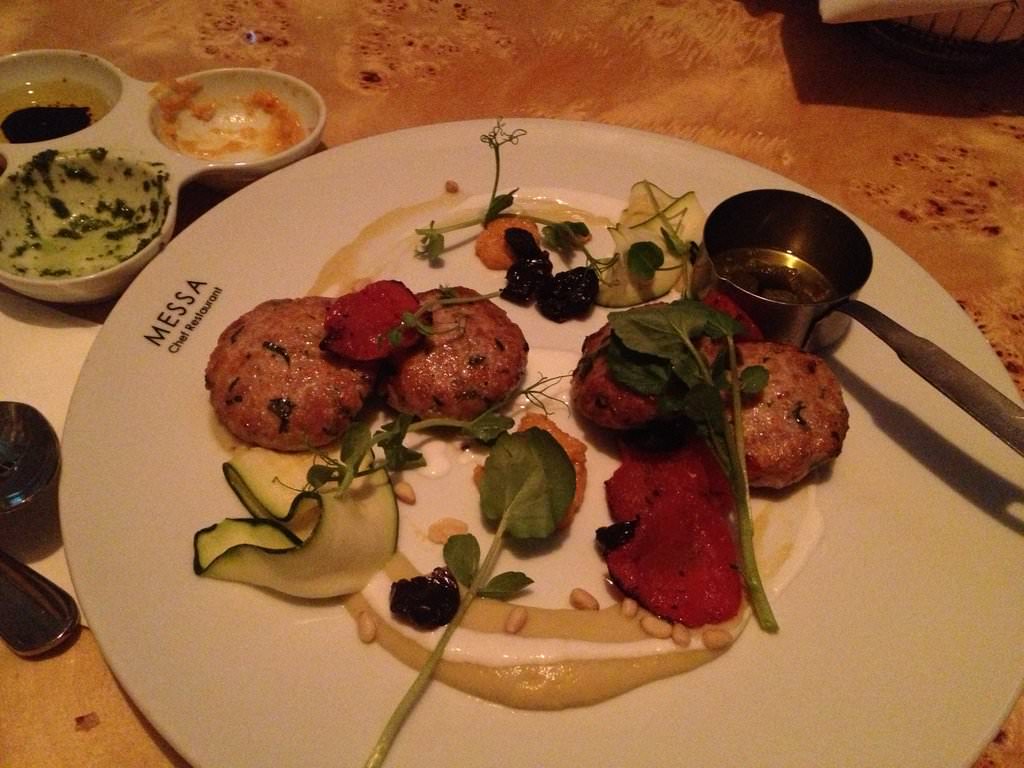 Fish kebab, eggplant cream, yogurt, pickled lemon and pine nuts (126 ILS). Beautiful dish but a bit of a disappointment.