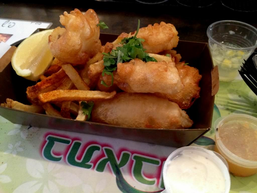 Seasoned French Fries, 6 pieces of your selected fish in a nice crusty batter (25 ILS) in Fish&Chips Ha'Carmel 21