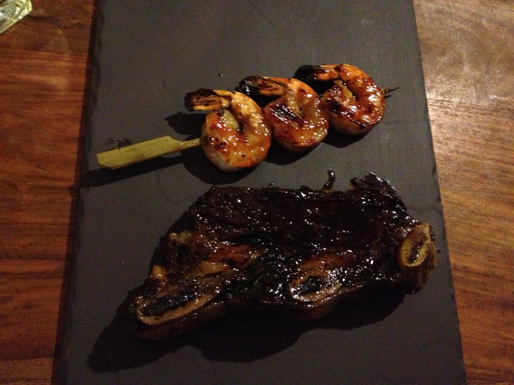 Veal short rib and a shrimp rubata grill dish. Nothing to write home about