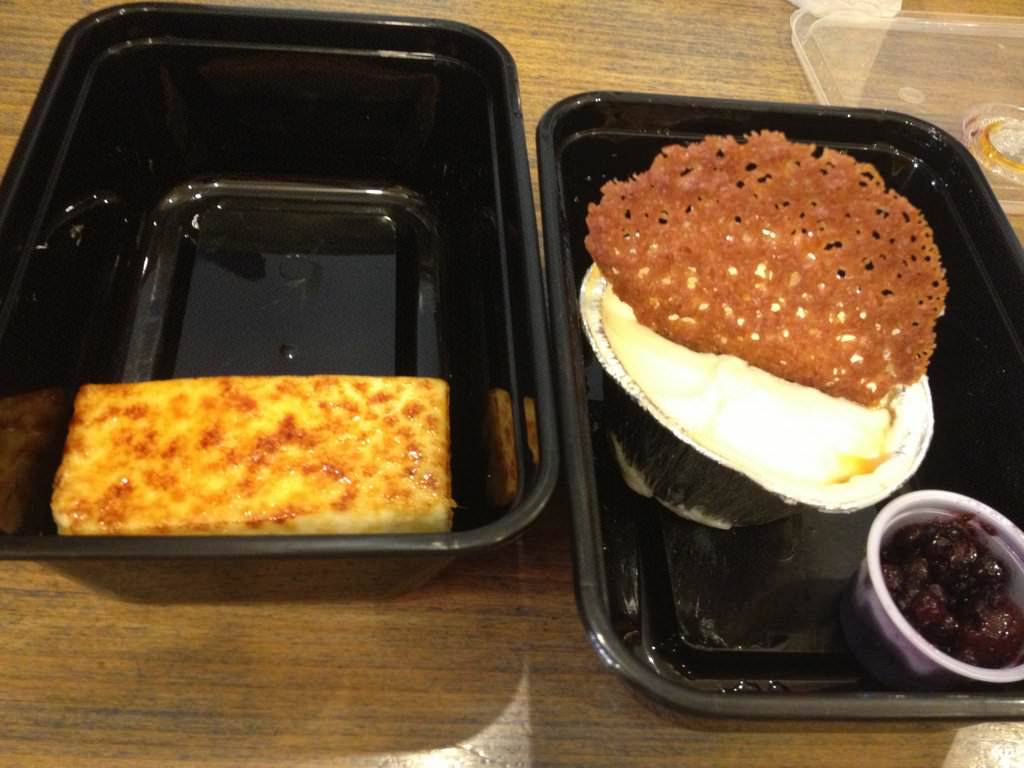 Coconut and Caramel cream with red fruits sauce (~15 ILS) and Creme brulee (~15 ILS)