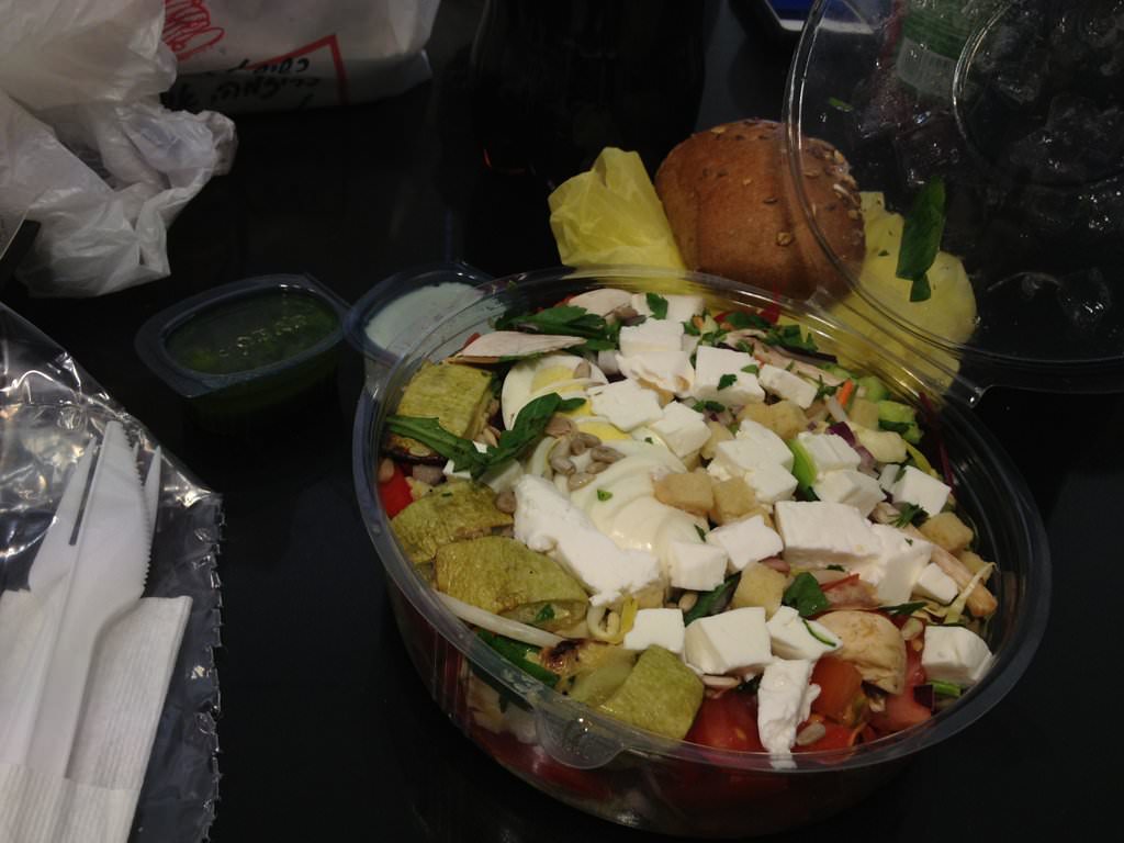 24 ILS for the 650ml salad with two toppings