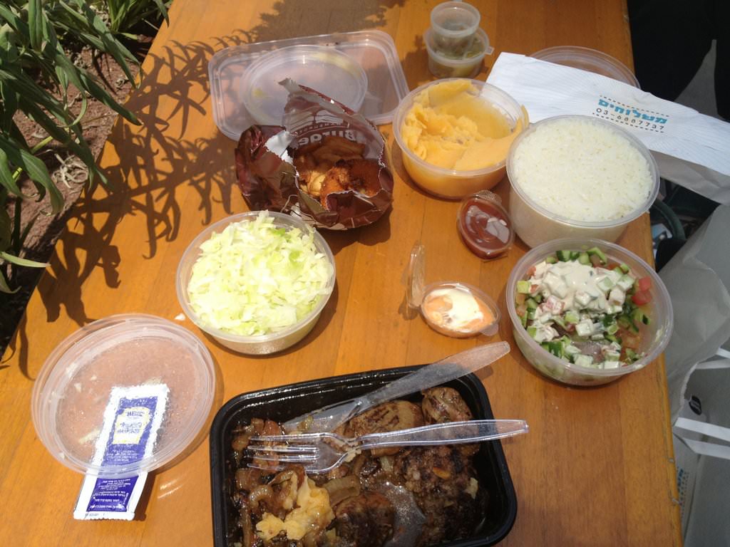 Lamb kebabs meal and the Chicken liver with honey-soy sauce. The mashed potatoes is a bit orange color and is very good and so is the rice and salads.