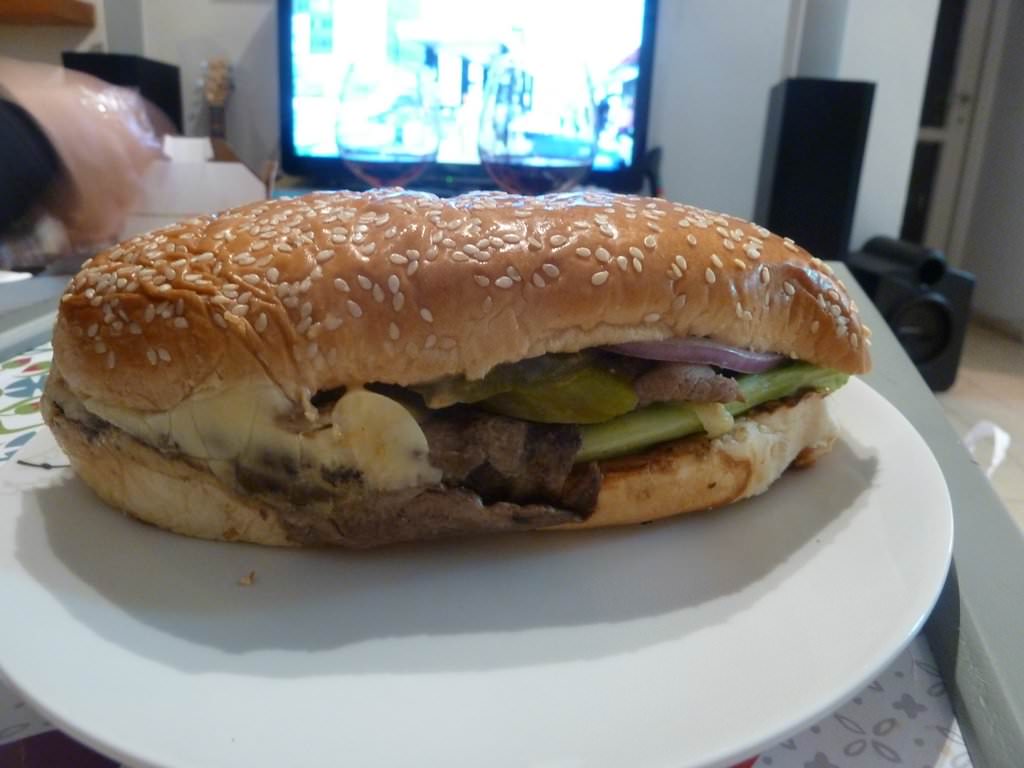The bun is sweet and soft, a bit soggy.