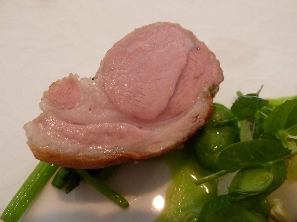 Milk Fed Lamb, Broad Beans, Small White Turnip, Yuzu Yogurt, Spinach. Beautiful cut of lamb.