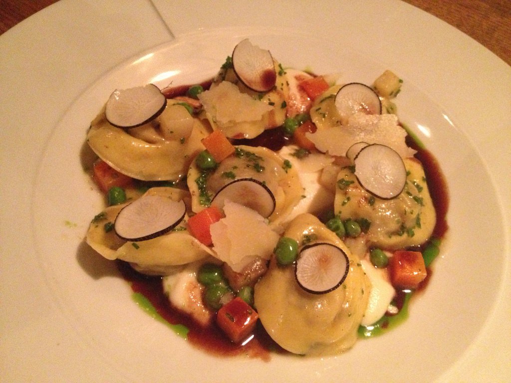 Lamb Tortellini: potatoes cream, summer vegetables and lamb stock (86 ILS).
