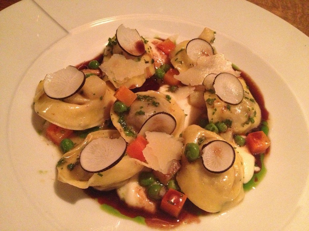 Lamb Tortellini: potatoes cream, summer vegetables and lamb stock (86 ILS).