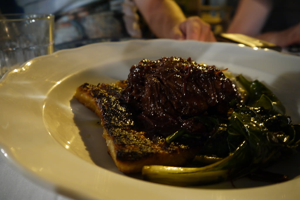 Veal Cheek, on Malawah and Goat Labane Cheese (90 ILS). Inspired me to cook a veal cheek dish of my own