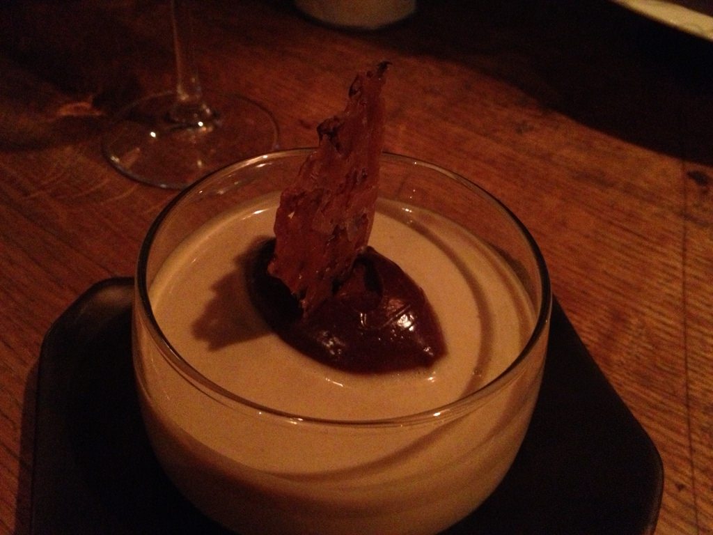 Espresso Brulée: Coffee brulée, Tonka chocolate, crème Anglaise, tuile.