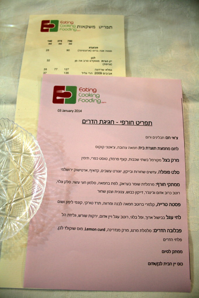 Menu in Hebrew