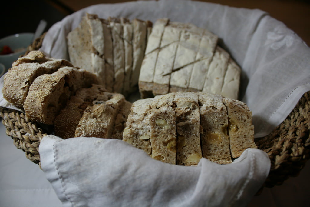 Home made Bread: country sourdough with raisins and cashews, whole wheat sourdough with flax and sunflower seeds